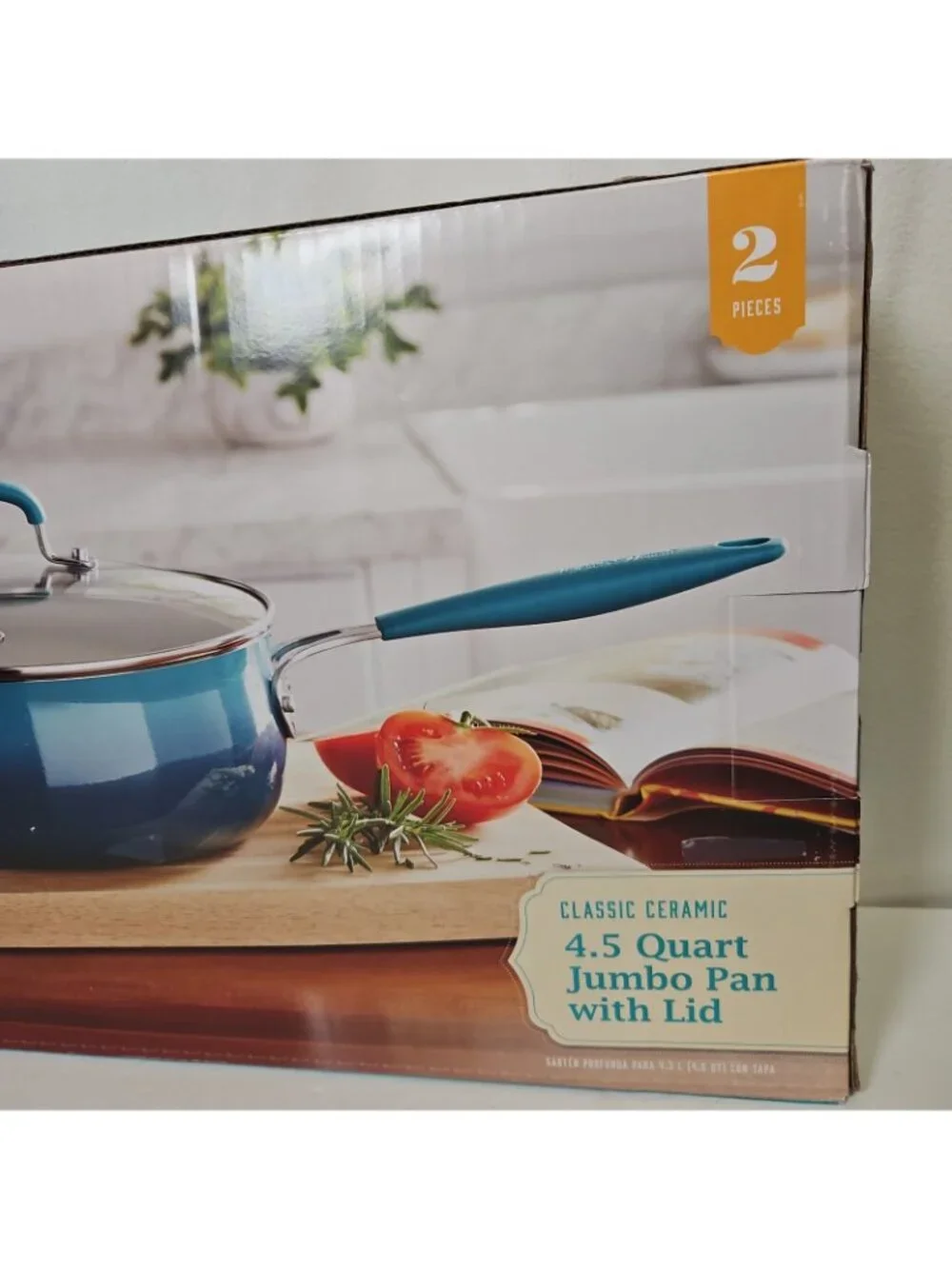 The Pioneer Woman Ombre Teal 4.5-Quart Classic Ceramic Jumbo Pan w/Lid New